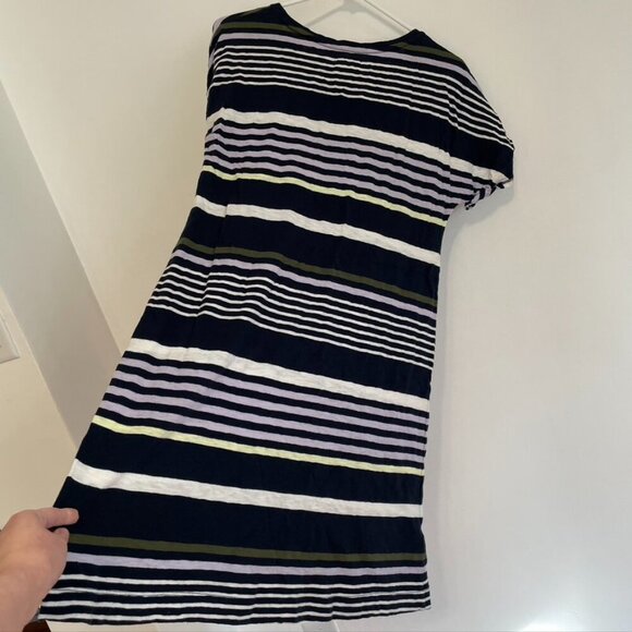 LOU GREY ANN TAYLOR LOFT Stripe Cuffed Tee Dress Navy Blue Multi 100% Cotton S - Picture 13 of 13